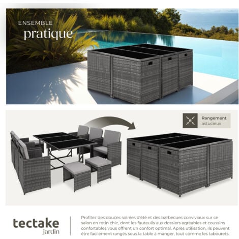 Salon de jardin TECTAKE - Pour 6 à 10 personnes - Gris