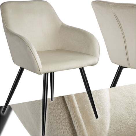 Tectake – Chaise rembourrée velours crème/noir – Dossier ergonomique – Pieds en acier – Confort optimal pour salle à manger et bureau (1/5)