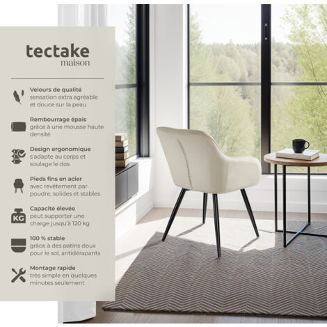 Chaise Pivotante En Velours Lucia TecTake® - Fauteuil Ergonomique Moderne Rembourré Confortable Pour Salle à Manger, Salon Et Coiffeuse
