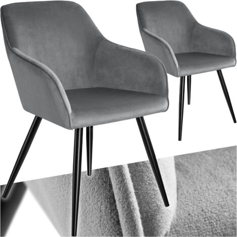 Lot de 2 chaises cuir synthétique aspect velours gris et noir