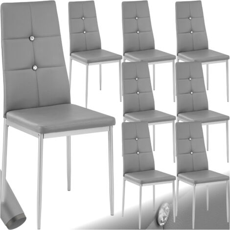 Lot de 8 chaises avec strass cuir synthétique ergonomique gris