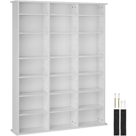 Étagère DVD CD panneau de fibres réglable 105,5x19x136,5cm blanc mat