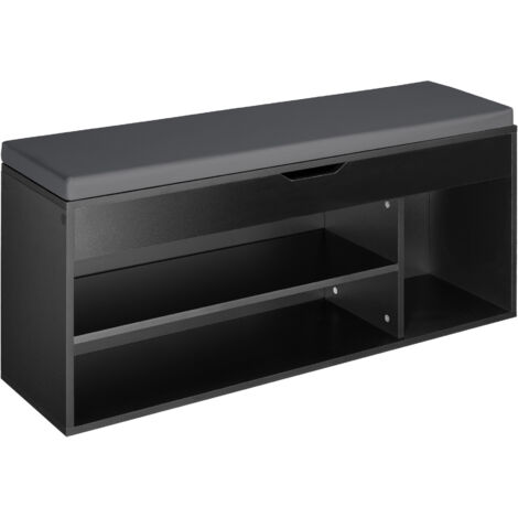 Banc à chaussures panneau de fibres 9 paires assise rembourrée noir (1/5)