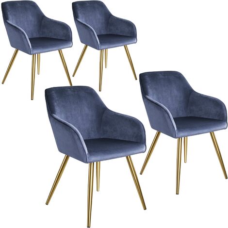 Velours chaise bleu or 2er Set de salle à manger chaise