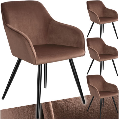 Tectake – Lot de 4 chaises en cuir synthétique effet velours brun-noir – Cadre en acier robuste – Dossier large et rembourré – Hauteur d'assise 47 cm (1/5)