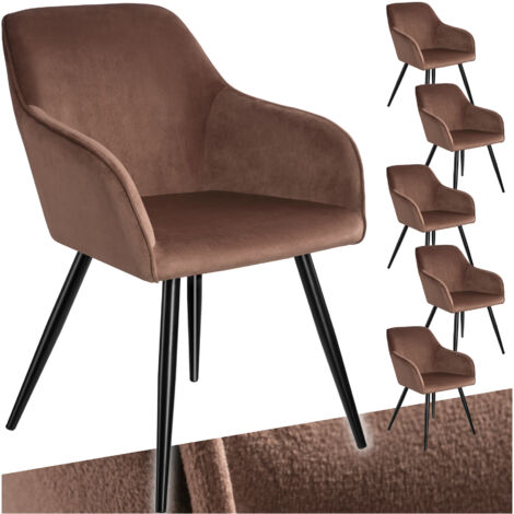 Tectake – Ensemble de 6 chaises rembourrées effet velours – Ergonomiques en polyester – Couleur brun et noir – Dimensions 58x62x82 cm (1/5)