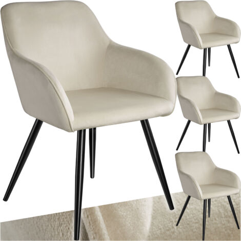 Lot de 4 chaises cuir synthétique aspect velours crème et noir