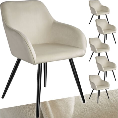 Ensemble de 6 chaises rembourrées effet velours crème et noir