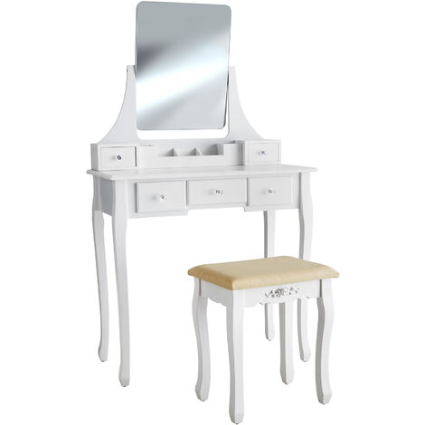 Coiffeuse CLAIRE avec miroir 5 tiroirs - table de maquillage, meuble coiffeuse, coiffeuse meuble - blanc