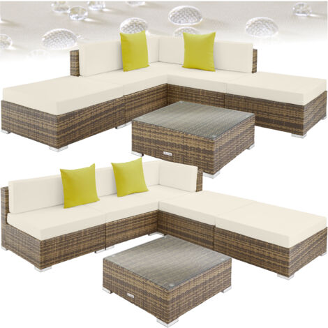 Canapé de jardin en résine tressée cadre aluminium marron naturel (1/5)
