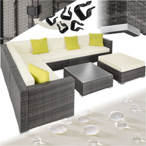 Canapé de jardin lounge en résine tressée avec cadre aluminium gris (1/5)