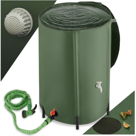 Tonneau récupérateur d'eau 380 L en polychlorure de vinyle vert