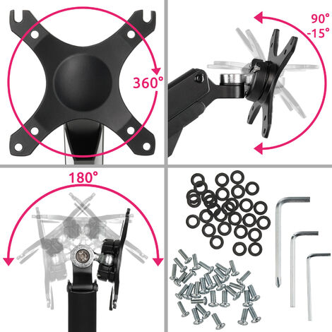 Support écran PC, pour 4 écrans, Fixations inclinables, rotatives