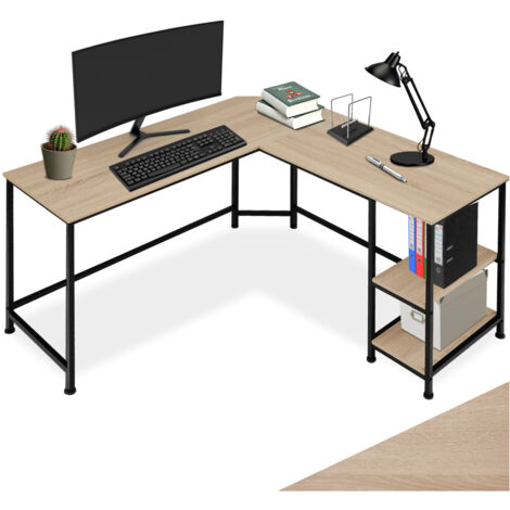 Bureau en panneau de fibres avec étagère stockage bois clair