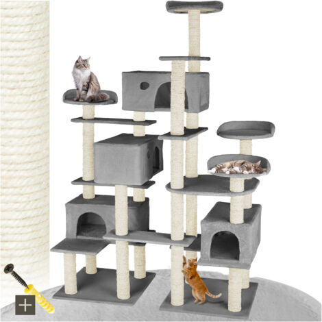 Arbre à chat griffoir escalade 214 cm avec corde en sisal gris