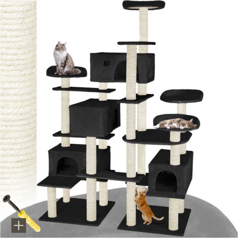 Arbre à chat griffoir escalade 214 cm avec corde en sisal noir