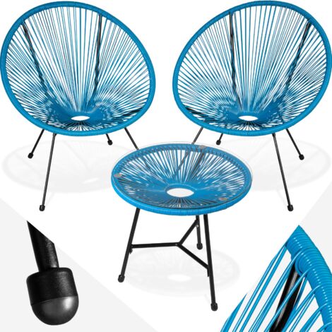 Lot de 2 chaises jardin avec table en polyéthylène et acier bleu