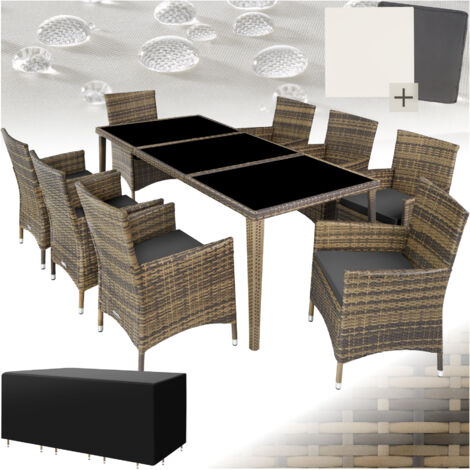 Tectake – Ensemble table et chaise de jardin 8 places – Aluminium léger avec 3 panneaux en verre – 2 housses incluses – Résistant aux intempéries