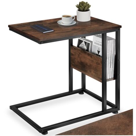 Table d'appoint 55 x 36,5 60 cm en panneau de fibres bois foncé (1/5)