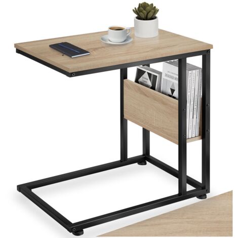 Table d'appoint 55 x 36,5 60 cm en panneau de fibres bois clair (1/5)