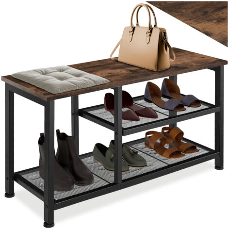 Tectake – Étagère à chaussures 80x30x45,5 cm – Cadre en acier noir – Panneau MDF robuste – Style industriel pour entrée ou couloir (1/5)