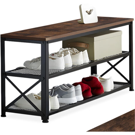 Étagère à chaussures en panneau de fibres 101x30,5x45,5 cm bois foncé (1/5)