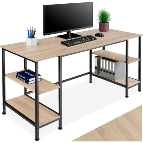 Bureau style industriel 2 étagères espaces de stockage bois clair (1/5)