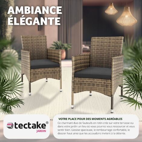 Lot de 2 fauteuils de jardin en rotin Résine tressée résistante de grande qualité Set de 2 housses inclus