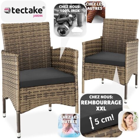 Lot de 2 fauteuils de jardin en rotin Résine tressée résistante de grande qualité Set de 2 housses inclus