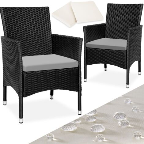 Lot de 2 fauteuils jardin en résine tressée et acier noir beige