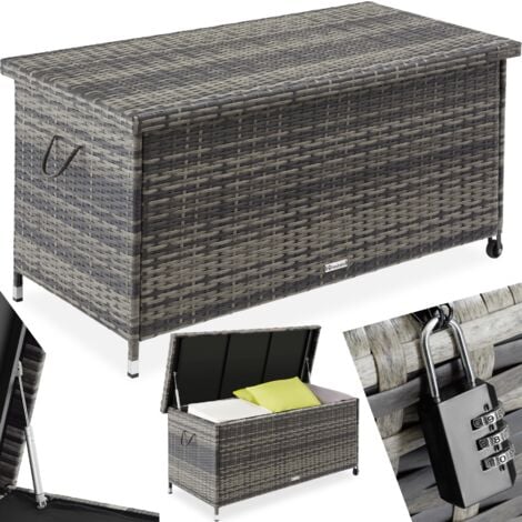 Coffre de jardin pour coussins avec tressage en rotin