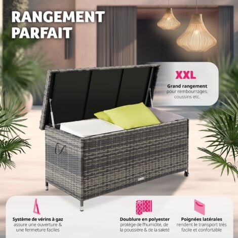 Coffre de jardin pour coussins avec tressage en rotin
