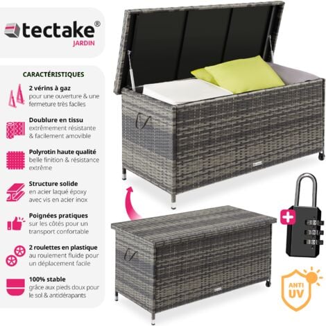 Coffre de jardin pour coussins avec tressage en rotin