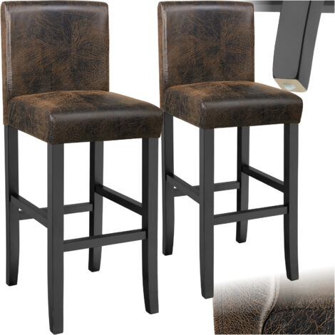 Lot de 2 tabourets bar bois simili cuir avec dossier marron antique (1/5)