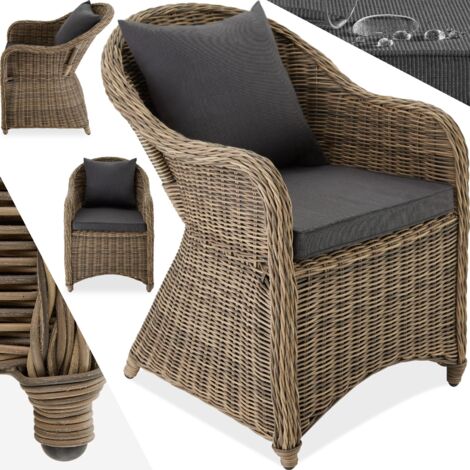 Fauteuil de jardin en résine tressée aluminium anti-UV marron naturel