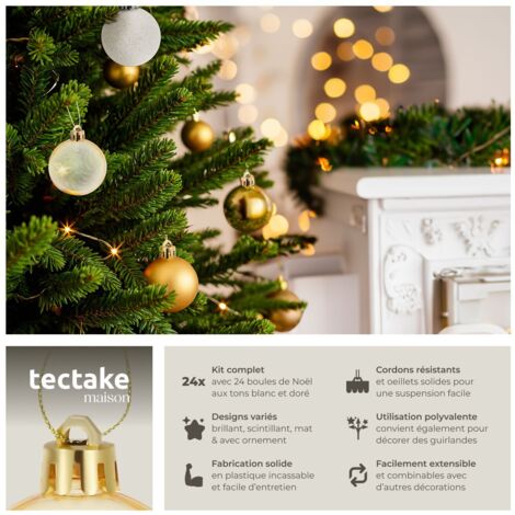 Déco de sapin lot de 25 boules de noël ø6cm doré et blanc