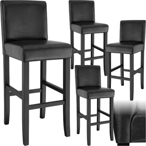 Lot de 4 tabouret bar bois simili cuir avec dossier noir (1/5)