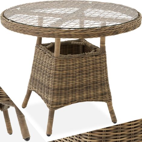 Table de jardin en résine tressée et plateau verre marron naturel
