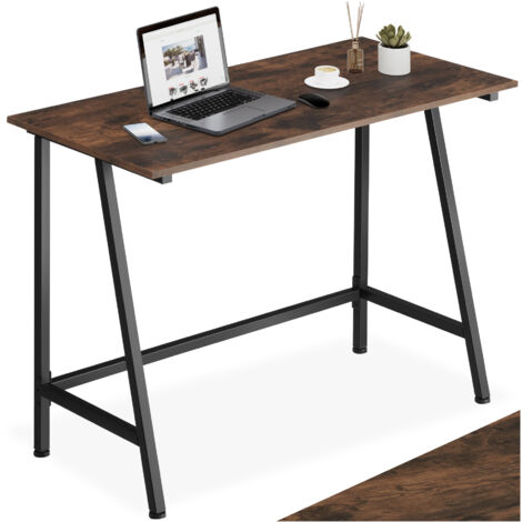 Bureau style industriel trapèz en panneau aggloméré bois foncé (1/5)