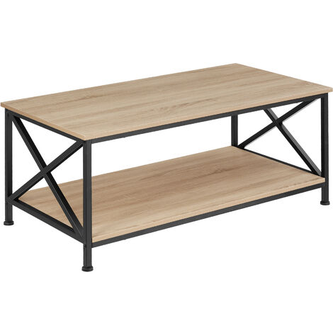 Table basse de salon rectangulaire en panneau aggloméré bois clair (1/5)