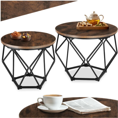 Lot de 2 tables basses en forme diamant panneau aggloméré bois foncé (1/5)