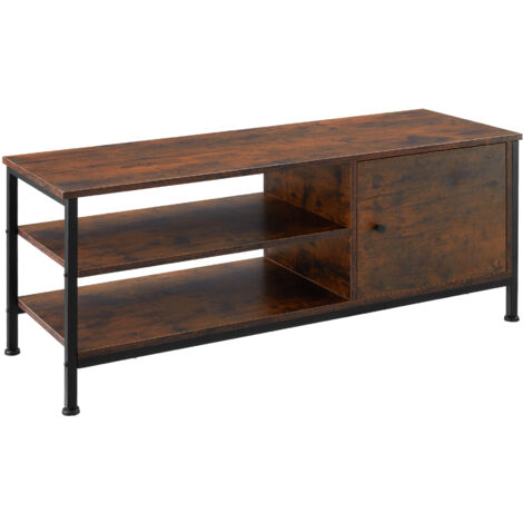 Meuble TV Style industriel Pieds réglables Bois foncé (1/5)