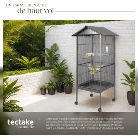Cage à oiseaux en Finition martelée 2 Ouvertures coulissantes et faible distance entre les grilles
