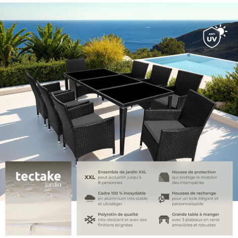 Salon de jardin Avec cadre en aluminium avec Plateaux en verre de sécurité 2 sets de housse, housse de protection incluse