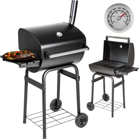 TecTake BARBECUE CHARBON ROND BOIS ROULETTES GRILL COUVERCLE ETE JARDIN FAMILLE REPAS 