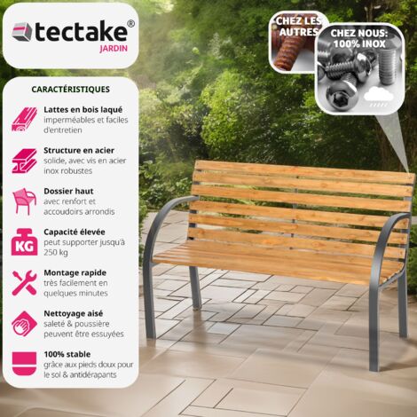 TecTake Banc banquette mobilier meuble de jardin parc terrasse en bois et fonte neuf 