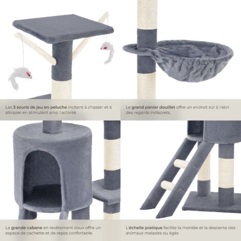 Arbre à chat 144 cm avec griffoir et plateforme d'escalade