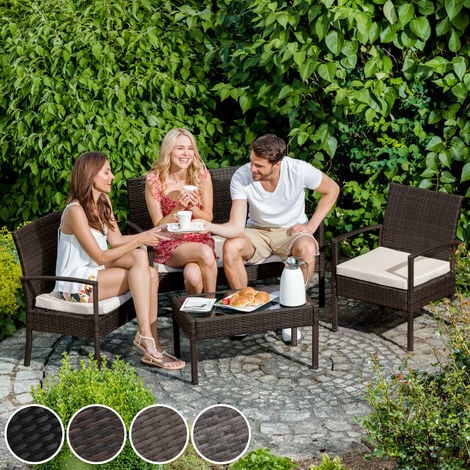 Salon de jardin Pour 4 personnes avec Plateau en verre de sécurité avec cadres fins