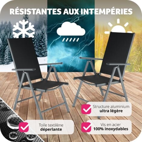 Lot de 2 chaises de jardin pliantes Pliable Dossier réglable en 7 positions
