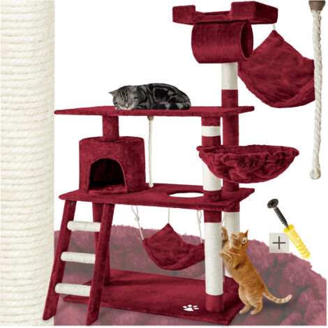 Arbre à chat panneau de fibres griffoir sisal 141cm rouge bordeaux